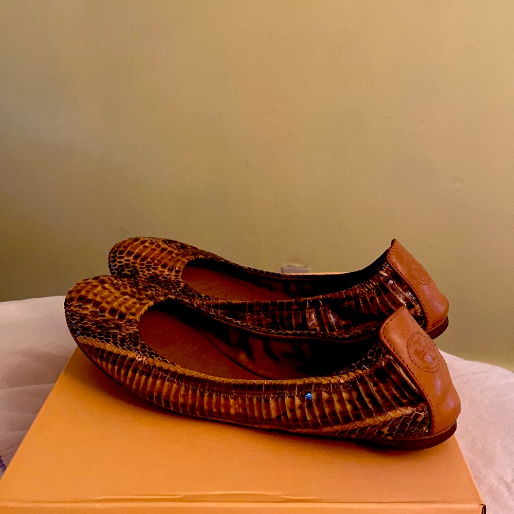 Tory Burch Python Snake Logo Flats